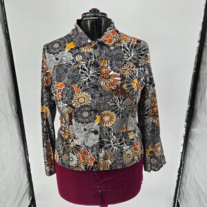 6125-6 Chico’s Woman Black Yellow Orange floral Jacket Blazer SIZE 2 12/14 Large